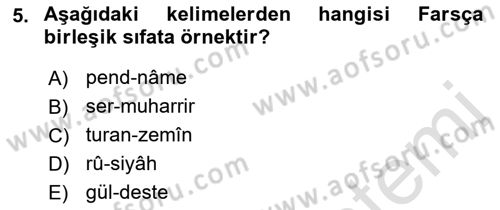 Osmanlı Türkçesi 2 Dersi 2021 - 2022 Yılı Yaz Okulu Sınav Soruları 5. Soru