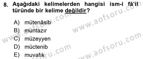 Osmanlı Türkçesi 2 Dersi 2021 - 2022 Yılı Yaz Okulu Sınav Soruları 8. Soru
