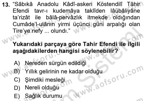 Osmanlı Türkçesi 2 Dersi 2022 - 2023 Yılı Yaz Okulu Sınav Soruları 13. Soru