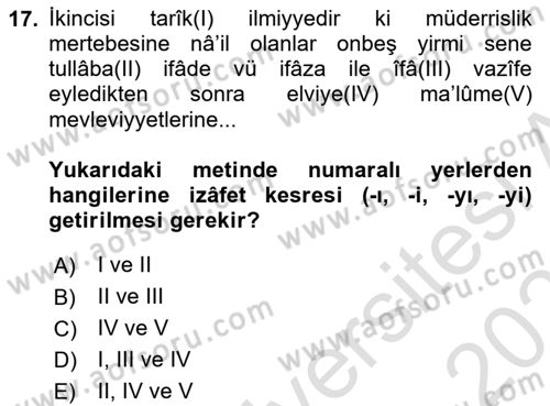 Osmanlı Türkçesi 2 Dersi 2022 - 2023 Yılı Yaz Okulu Sınav Soruları 17. Soru