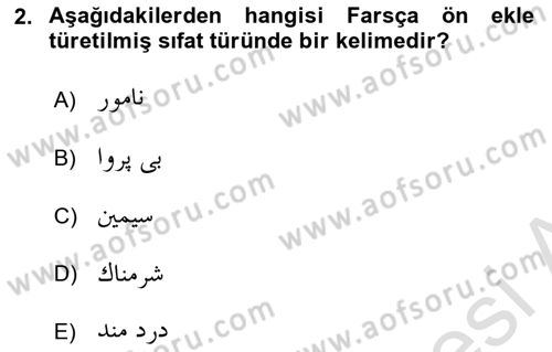 Osmanlı Türkçesi 2 Dersi 2022 - 2023 Yılı Yaz Okulu Sınav Soruları 2. Soru