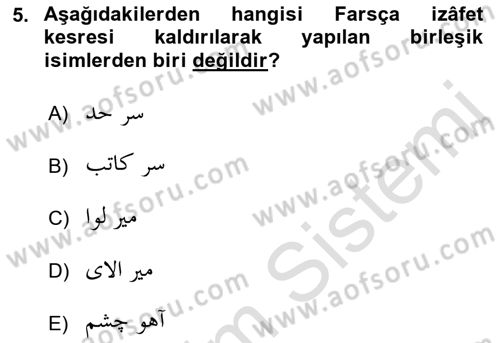 Osmanlı Türkçesi 2 Dersi 2022 - 2023 Yılı Yaz Okulu Sınav Soruları 5. Soru