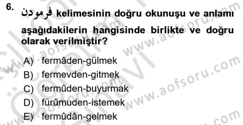 Osmanlı Türkçesi 2 Dersi 2022 - 2023 Yılı Yaz Okulu Sınav Soruları 6. Soru