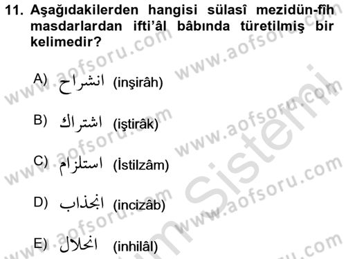 Osmanlı Türkçesi 2 Dersi 2023 - 2024 Yılı (Vize) Ara Sınav Soruları 11. Soru