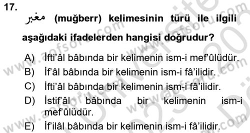 Osmanlı Türkçesi 2 Dersi 2023 - 2024 Yılı (Vize) Ara Sınav Soruları 17. Soru