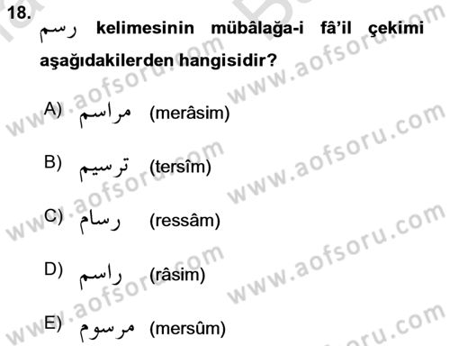 Osmanlı Türkçesi 2 Dersi 2023 - 2024 Yılı (Vize) Ara Sınav Soruları 18. Soru