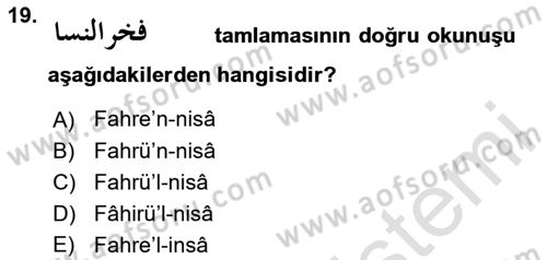 Osmanlı Türkçesi 2 Dersi 2023 - 2024 Yılı (Vize) Ara Sınav Soruları 19. Soru