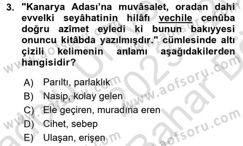 Osmanlı Türkçesi 2 Dersi 2023 - 2024 Yılı (Vize) Ara Sınav Soruları 3. Soru
