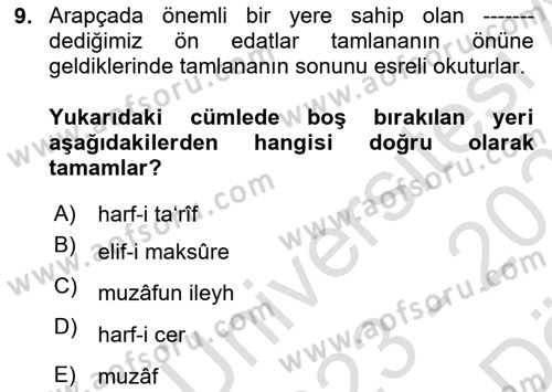 Osmanlı Türkçesi 2 Dersi 2023 - 2024 Yılı (Vize) Ara Sınav Soruları 9. Soru