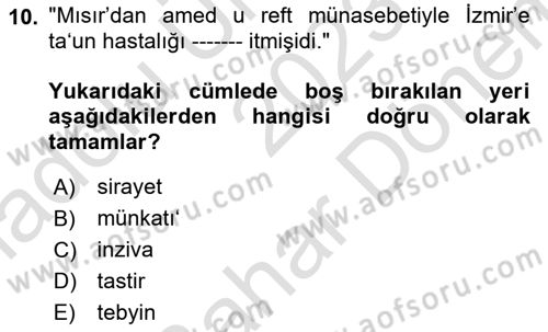 Osmanlı Türkçesi 2 Dersi 2023 - 2024 Yılı (Final) Dönem Sonu Sınav Soruları 10. Soru