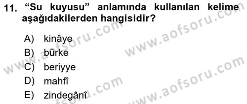 Osmanlı Türkçesi 2 Dersi 2023 - 2024 Yılı (Final) Dönem Sonu Sınav Soruları 11. Soru