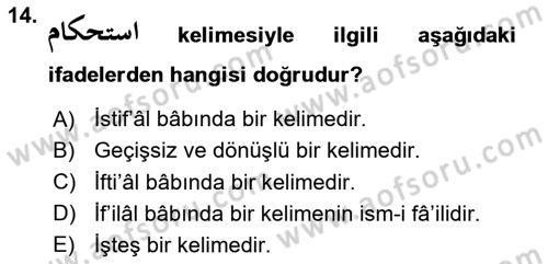 Osmanlı Türkçesi 2 Dersi 2023 - 2024 Yılı (Final) Dönem Sonu Sınav Soruları 14. Soru
