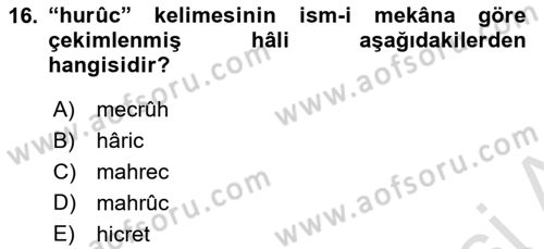 Osmanlı Türkçesi 2 Dersi 2023 - 2024 Yılı (Final) Dönem Sonu Sınav Soruları 16. Soru