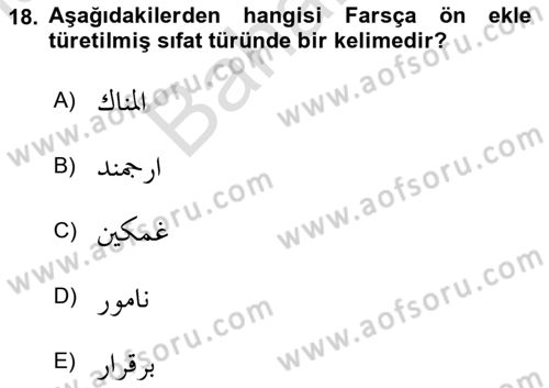 Osmanlı Türkçesi 2 Dersi 2023 - 2024 Yılı (Final) Dönem Sonu Sınav Soruları 18. Soru