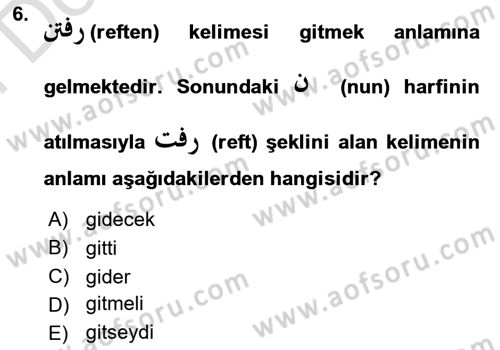 Osmanlı Türkçesi 2 Dersi 2023 - 2024 Yılı (Final) Dönem Sonu Sınav Soruları 6. Soru