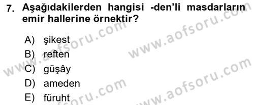 Osmanlı Türkçesi 2 Dersi 2023 - 2024 Yılı (Final) Dönem Sonu Sınav Soruları 7. Soru