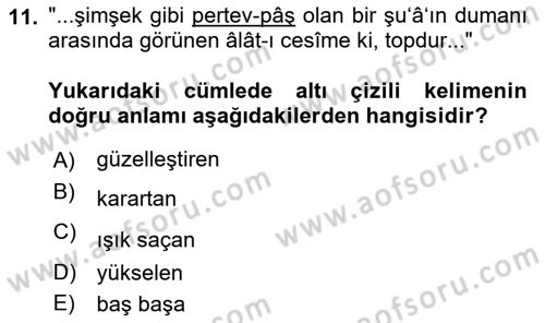 Osmanlı Türkçesi 2 Dersi 2023 - 2024 Yılı Yaz Okulu Sınav Soruları 11. Soru
