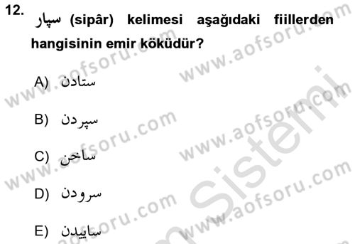 Osmanlı Türkçesi 2 Dersi 2023 - 2024 Yılı Yaz Okulu Sınav Soruları 12. Soru