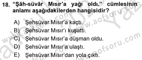 Osmanlı Türkçesi 2 Dersi 2023 - 2024 Yılı Yaz Okulu Sınav Soruları 18. Soru