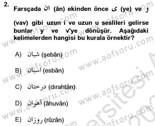 Osmanlı Türkçesi 2 Dersi 2023 - 2024 Yılı Yaz Okulu Sınav Soruları 2. Soru
