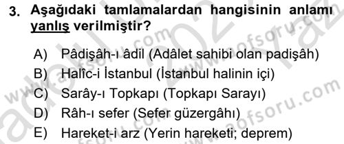 Osmanlı Türkçesi 2 Dersi 2023 - 2024 Yılı Yaz Okulu Sınav Soruları 3. Soru