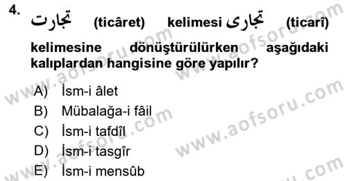 Osmanlı Türkçesi 2 Dersi 2023 - 2024 Yılı Yaz Okulu Sınav Soruları 4. Soru