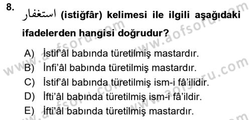 Osmanlı Türkçesi 2 Dersi 2023 - 2024 Yılı Yaz Okulu Sınav Soruları 8. Soru