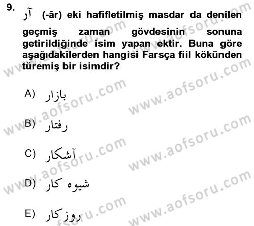 Osmanlı Türkçesi 2 Dersi 2023 - 2024 Yılı Yaz Okulu Sınav Soruları 9. Soru