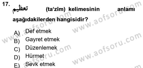 Osmanlı Türkçesi 2 Dersi 2024 - 2025 Yılı (Vize) Ara Sınav Soruları 17. Soru