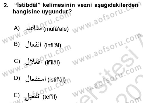 Osmanlı Türkçesi 2 Dersi 2024 - 2025 Yılı (Vize) Ara Sınav Soruları 2. Soru