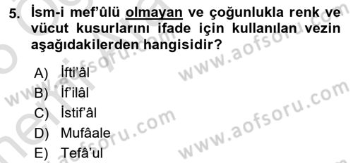 Osmanlı Türkçesi 2 Dersi 2024 - 2025 Yılı (Vize) Ara Sınav Soruları 5. Soru