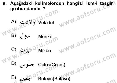 Osmanlı Türkçesi 2 Dersi 2024 - 2025 Yılı (Vize) Ara Sınav Soruları 6. Soru