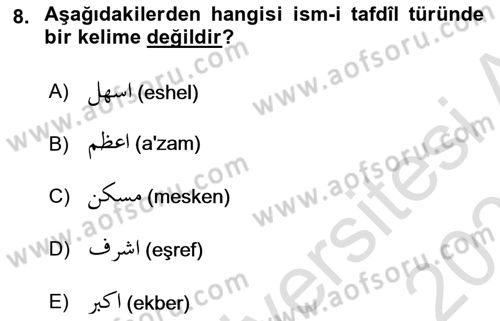 Osmanlı Türkçesi 2 Dersi 2024 - 2025 Yılı (Vize) Ara Sınav Soruları 8. Soru