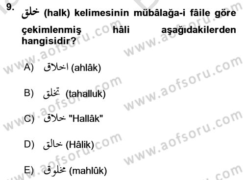 Osmanlı Türkçesi 2 Dersi 2024 - 2025 Yılı (Vize) Ara Sınav Soruları 9. Soru