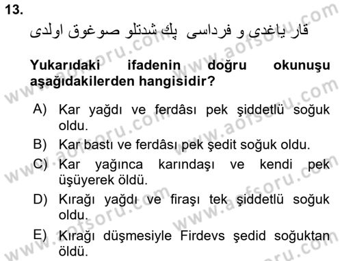Osmanlı Türkçesi 2 Dersi 2024 - 2025 Yılı (Final) Dönem Sonu Sınav Soruları 13. Soru