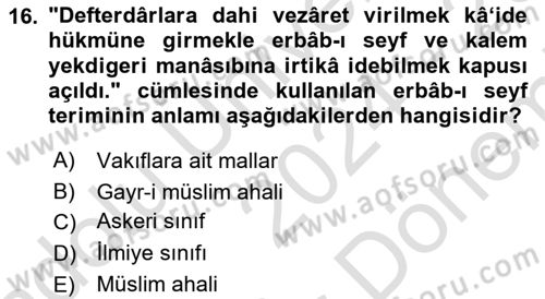 Osmanlı Türkçesi 2 Dersi 2024 - 2025 Yılı (Final) Dönem Sonu Sınav Soruları 16. Soru