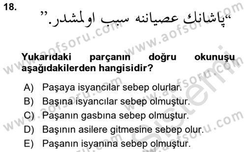 Osmanlı Türkçesi 2 Dersi 2024 - 2025 Yılı (Final) Dönem Sonu Sınav Soruları 18. Soru