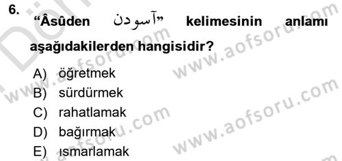 Osmanlı Türkçesi 2 Dersi 2024 - 2025 Yılı (Final) Dönem Sonu Sınav Soruları 6. Soru