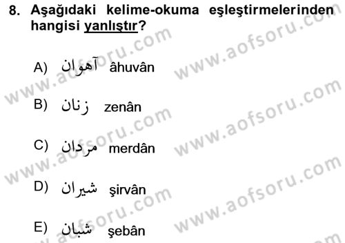 Osmanlı Türkçesi 2 Dersi 2024 - 2025 Yılı (Final) Dönem Sonu Sınav Soruları 8. Soru
