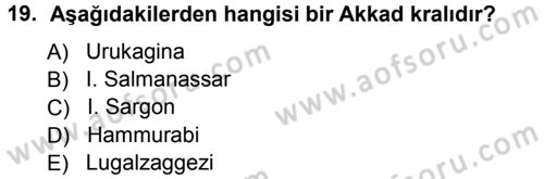 Uygarlık Tarihi 1 Dersi 2012 - 2013 Yılı (Vize) Ara Sınav Soruları 19. Soru