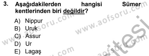 Uygarlık Tarihi 1 Dersi 2012 - 2013 Yılı (Vize) Ara Sınav Soruları 3. Soru