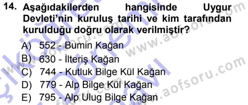 Uygarlık Tarihi 1 Dersi 2012 - 2013 Yılı (Final) Dönem Sonu Sınav Soruları 14. Soru