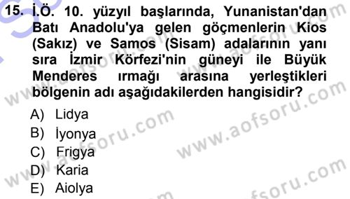 Uygarlık Tarihi 1 Dersi 2012 - 2013 Yılı (Final) Dönem Sonu Sınav Soruları 15. Soru