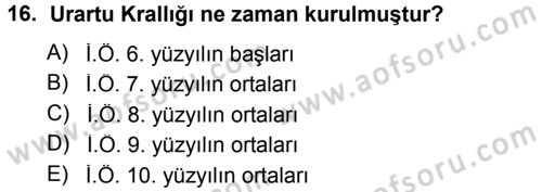 Uygarlık Tarihi 1 Dersi 2012 - 2013 Yılı (Final) Dönem Sonu Sınav Soruları 16. Soru