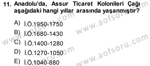 Uygarlık Tarihi 1 Dersi 2013 - 2014 Yılı (Vize) Ara Sınav Soruları 11. Soru