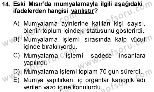Uygarlık Tarihi 1 Dersi 2013 - 2014 Yılı (Vize) Ara Sınav Soruları 14. Soru