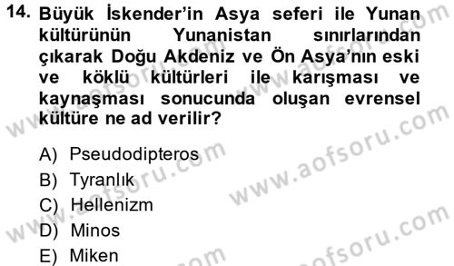 Uygarlık Tarihi 1 Dersi 2013 - 2014 Yılı (Final) Dönem Sonu Sınav Soruları 14. Soru