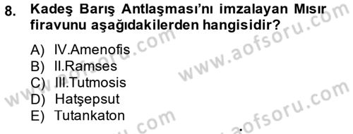 Uygarlık Tarihi 1 Dersi 2013 - 2014 Yılı Tek Ders Sınav Soruları 8. Soru