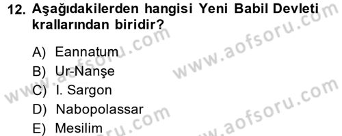 Uygarlık Tarihi 1 Dersi 2014 - 2015 Yılı (Vize) Ara Sınav Soruları 12. Soru
