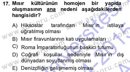 Uygarlık Tarihi 1 Dersi 2014 - 2015 Yılı (Vize) Ara Sınav Soruları 17. Soru
